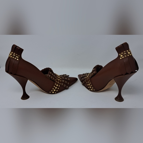 Burberry Goodall 105 Kiltie Fringe Leather Point Toe Pumps Heels 8 US 38 EU - Picture 13 of 16